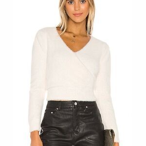 ASTR the Label Revolve Sheresa Ivory Plush Fuzzy Faux Wrap Sweater